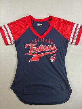 NWOT MLB 2019 Cleveland Indians Womens Navy & Red V-Neck Baseball Jersey